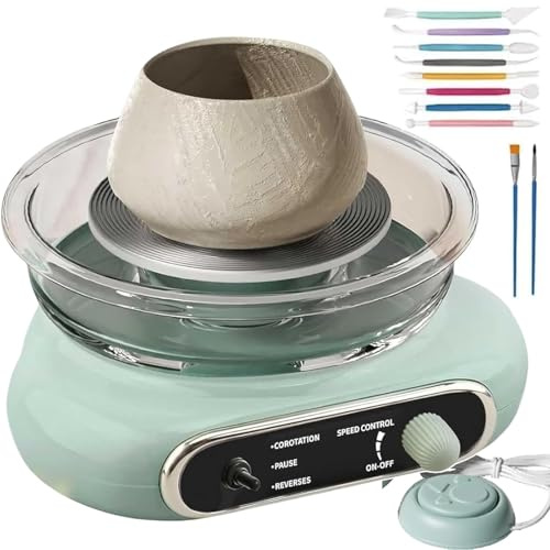 Four à poterie, Tour de poterie électrique avec 9 Accessoires, réglage de la Vitesse, Mini Tour de poterie, Amovible pour Le Nettoyage, kit d'outils de Bricolage, pédale indépendante Green