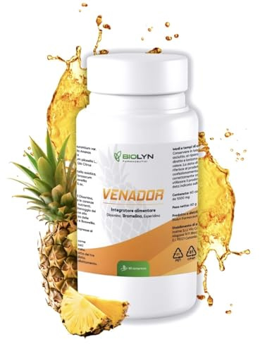 BIOLYN VENADOR Bromelina 5000 GDU/g Gastroprotetta – Drenante Forte per Cellulite e Ritenzione Idrica – Con Diosmina, Esperidina ed Escina – Microcircolo e Gambe Leggere – 60 Compresse – Made in Italy