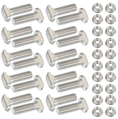 PATIKIL M8 x 25 mm T-Slot Bolts, 1 Set Drop-in Bolt Hammer Head with Hexagon Flange Nuts T-Bolt Stud Sliding Screw for 30 Series Aluminum Extrusion Profile, Silver