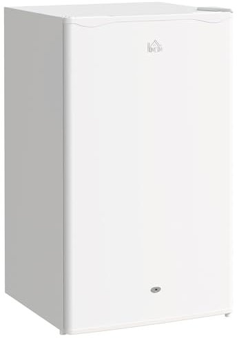 HOMCOM 91 Litre Under Counter Fridge Freezer with Lock, Small Fridge Freestanding with Chiller Box, Adjustable Thermostat, 47.5cm Wide, White