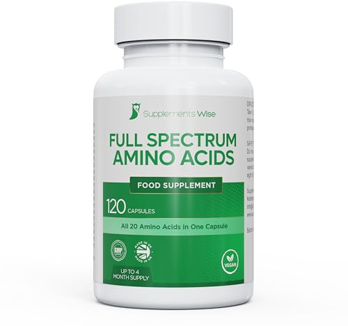 Full Spectrum Amino Acids Complex - 120 Powder Capsules - Free Form Amino Acid Supplements - Includes Essential (EAA) and BCAA for Optimal Benefits - Suitable for Vegans - Up to 4 Month Supply