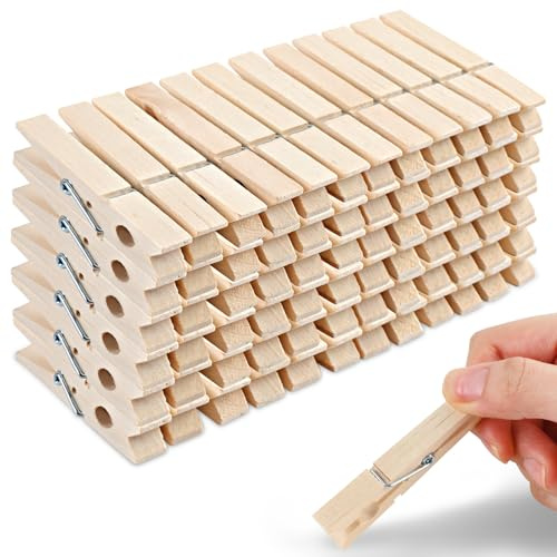 Phinus 72 Stück Wäscheklammern aus Holz, 7,4 cm, zum Aufhängen von Kleidung, Bildern, Fotos, Klassenzimmer, Handwerk, Dekoration, Wäscheklammern robust (Original-Holzfarbe)