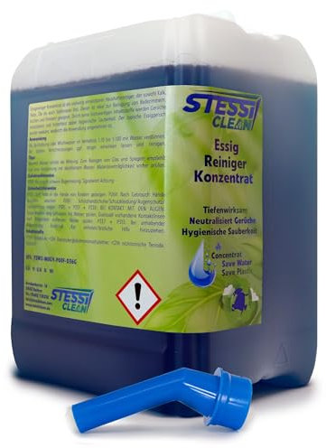 StessiClean Essigreiniger Konzentrat | 5 Liter | 1:100 | Küchenreiniger | Universalreiniger | Allzweckreiniger | Gastro | Sanitär | Entkalker | Badreiniger | mit Ausgießer