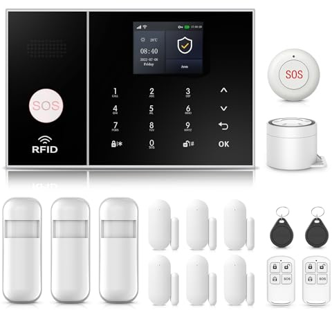 XNH 4G + WiFi Alarmas para Casa Inalámbrico, Sistema de Alarma Doméstica Antirrobo con Alerta App, 16 Pieza: Sensores de Puertas/Ventanas,Dtecteores de Movimiento,Sirena, Mandos a Distancia