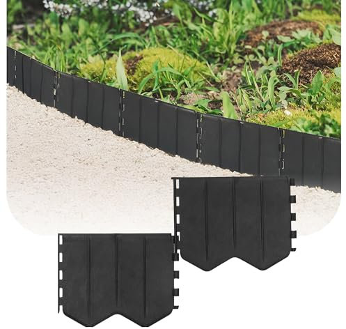 GARDENIX Easy to Install Lawn Edging Black Plastic 10.3 m / 33.8 ft - Flower Bed Edging Without Digging - Flower Bed Border Plastic Made of Recycled Material - Flexible and Durable, Made in the EU