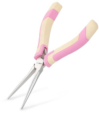 WISEPRO Mini Needle Nose Pliers, 6 Inches Straight/Bent Small Pink Long Nose Pliers with Comfort Handle for Wire Wrapping, Electronic Repair, Jewelry Making