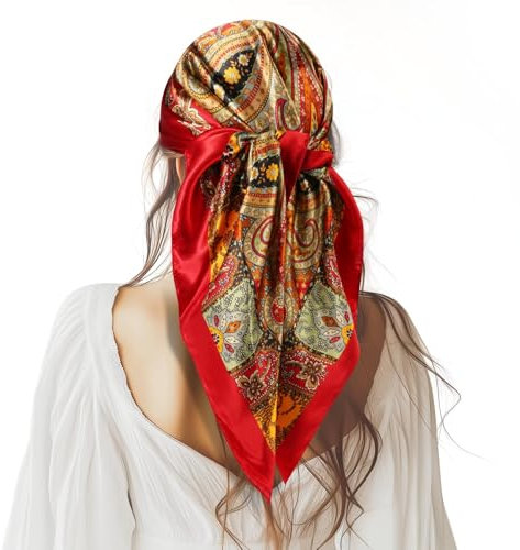 Bufandas de Seda para Mujer, Pañuelos para la Cabeza para Mujer, pañuelos de seda, Neckerchief Turbante Cuadrado, Imitación Seda Pañuelos Satén Cuadrados, para Ropa, Cuello, Cabeza (Rojo)