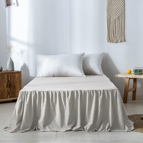 Nic Cache-sommier en coton beige gris 160 x 200 cm brossé doux 45 cm de hauteur Bettvolants