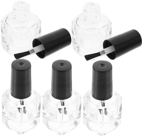 UKCOCO Empty Nail Polish Bottles with Brush 5pcs 5ml Square Refillable Containers for Diy Nail Art and Manicure Practice Tools