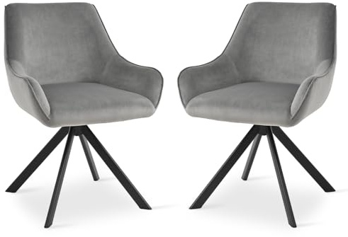 Goeurvant Velvet Dining Chairs Set of 2 with Armrests,360° Swivel Upholstered Chairs,Modern Rotary Chair,Kitchen Chair with Metal Frame and Backrest for Dining Room,Living Room,Bedroom,Office, Gray