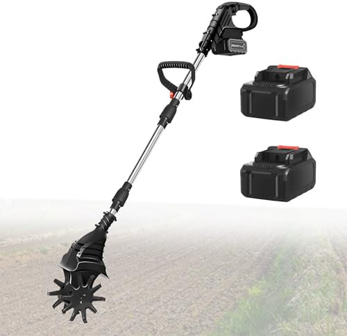 Motoculteur Sans Fil Avec Batterie 21V,Motobineuse Avec Profondeur De Travail De 25Cm Et Largeur De Travail De 20Cm, Motoculteur éLectrique Pour Jardin Et Cour,Black-DualBlades-2batteries
