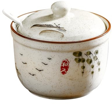 Sucrier de style japonais avec couvercle et cuillère, 300 ml, pot à sucre en céramique, couleur unie, pour bar à café