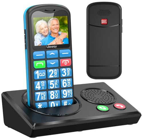 Tosaju Téléphone Portable 4G Senior débloqué avec Station de Chargement Bluetooth, Haut-Parleur Mains Libres, Volume élevé, Gros Bouton pour Personnes âgées Bouton SOS de Base Bleu