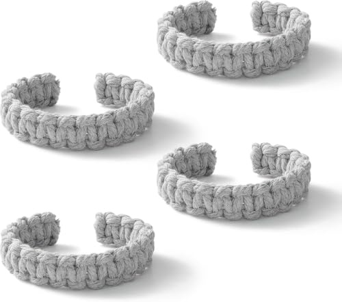 TopHomer 4-pack gardinomtag för gardiner av hampa och bomullsrep | gardinhållare för vardagsrum och sovrum | boho-dekor (ljusgrå bomullssnöre)