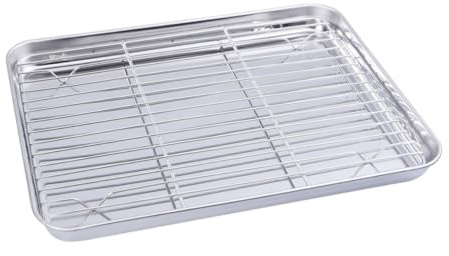 DECOMELODY 2 piezas Bandeja y Rejilla para Hornear Acero Inoxidable Resistente para Repostería y Enfriado de Pasteles Hogar y Restaurante