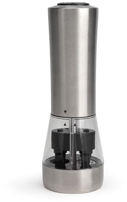 MENASTYL - Moulin électrique à sel et poivre 2 en 1 en acier inoxydable avec broyeur en céramique ajustable - Double compartiment transparent - Facile à remplir et à entretenir - 5050165