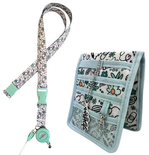 Nurse Life Pack Max 3 | organizador bolsillo + lanyard + extensible | - I love it - | Regalo Enfermera Profesional, Primeros Auxilios, Vendaje (Flores verde)