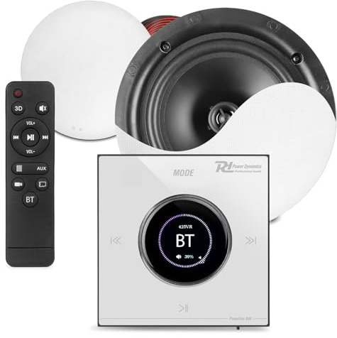 Powerline B50W Bluetooth Ceiling Speaker System with 2x 8 Low Profile Speakers and In-Wall Amplifier, Touch LCD, USB/microSD, Speaker Cable – Bluetooth Ceiling Audio Solution for Home and Office