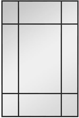 HOMCOM Miroir Mural verrière rectangulaire Style fenêtre, Horizontal ou Vertical avec 4 Crochets, en métal Noir - 90x60 cm