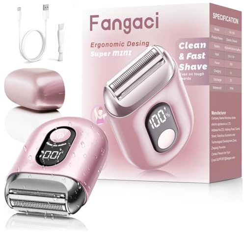 Fangaci Cordless Electric Razors for Women: Mini Electric Shaver with Big LED Display - Rechargeable Bikini Trimmer - IPX7 Waterproof Wet Dry for Face Body Legs (Light Pink)