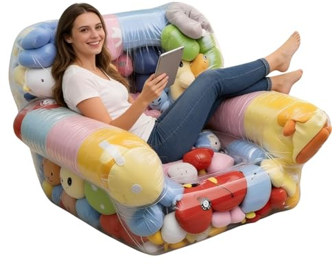 Clear Stuffed Animal Storage Bean Bag Chair Cover for Kids, Extra Large Beanbag Chair Cover with Zipper, Waterproof PVC Bean Bag Chair for Children Plush Toys Storage & Organizing (Clear)