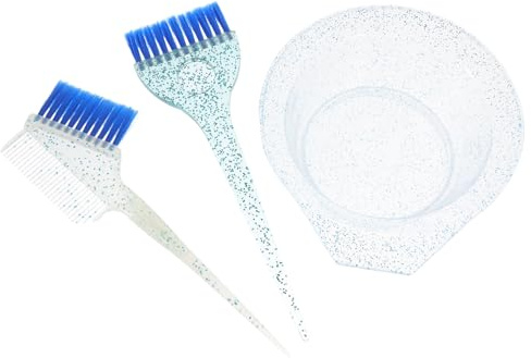JOINPAYA Juego de Pincel y Cuenco para Teñir el Cabello, Cepillo Cerdas para Aplicación Uniforme, Cuenco Transparente para Mezclar Tintes, Kit de 3 Piezas Azul para Peluquería y Uso