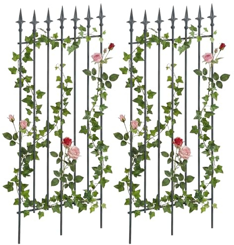 CLP Rankgitter 2er Set Metall 100x50 cm Elisa, Kletterhilfen stabil für Rosen und Efeu, Pflanzgitter im Jugendstil, Rankhilfen für Garten, Farbe:anthrazit