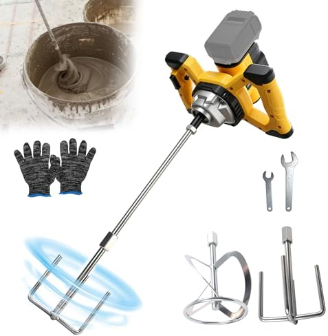 Mélangeur à béton sans fil compatible avec batterie Dewalt 20 V, mélangeur électrique à palette sans balais 6 vitesses avec 2 tiges d'agitation pour mélanger le mastic de colle de mortier de fourrage