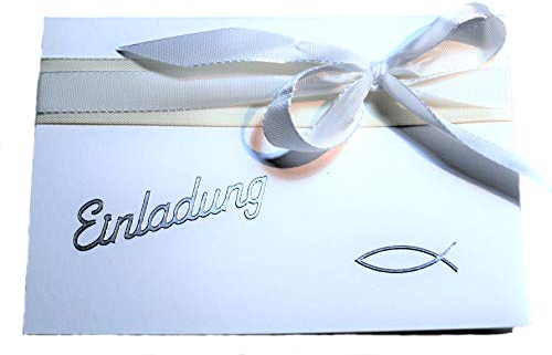10 Einladungen Taufe Kommunion Konfirmation KT004 weiss