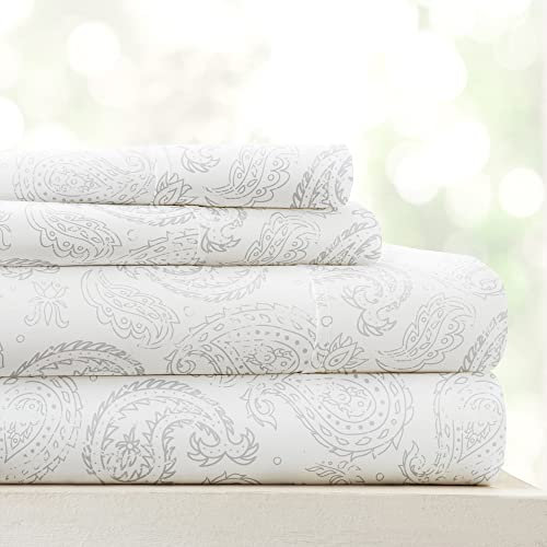 Linen Market LM-Muster: 4 Stück Bettlaken-Set, Mikrofaser, Grobes Paisleymuster, hellgrau, King