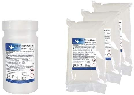 KK Desinfektionstücher | 1 Dose JUMBO Tücher in praktischer Spenderdose mit 200Tücher + 3 Nachfüllbeutel á 200 Tücher | Reinigungstücher | Flächendesinfektion | verschiedene Duftsortenl | (Neutral)