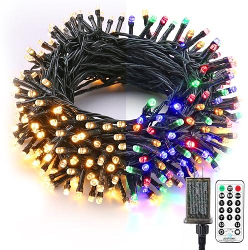 Brizled Christmas Lights, 65.67ft 200 LED Color Changing Tree Lights 11-Function Warm White & Multicolored Christmas Lights Remote, Connectable Mini Lights Set Decorative Lights String for Xmas Party