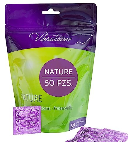 VIBRATISSIMO Kondome Nature 50er Pack I Premium Box Extra Feucht I für Men I Dünne Wandstärke & Naturfarben I Gefühlsecht Hauchzart I Verhütung Männer I B=53 mm
