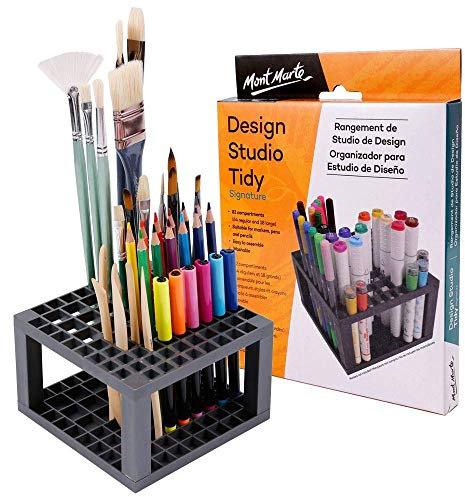 Mont Marte Stifte und Pinselhalter – Stiftehalter mit 82 Fächern – 18 extra breite Fächer für Marker – Ideal für das Aufbewahren und Ordnen