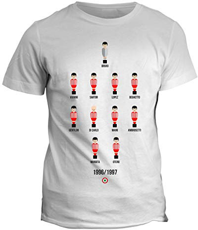 fashwork Maglietta T-Shirt Tifoso Calcio Uomo Formazione biancorossi Coppa Italia Stagione 1996-1997 - Vintage Football - Nostalgia - Idea Regalo