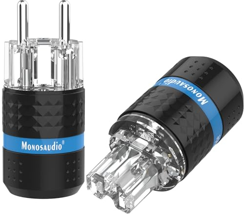 Monosaudio Paar HiFi Schukostecker & IEC C15 Kabelbuchse High-End Kaltgerätestecker Buchse Steckdose 16A 250V Audiophiler Netzstecker Kupplung Rhodiniert E103R/F103R