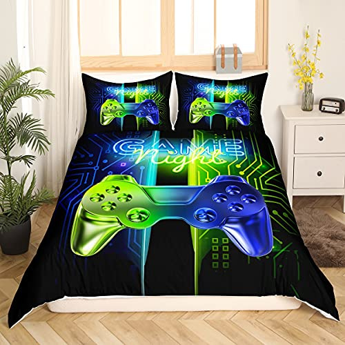 Kinder Spielen Bettwäsche 135x200cm Jungs Gamepad Videospiel Bettwäsche Set Jugendliche Schlafzimmer Dekor Mikrofaser Sanft Modern Spielcontroller Spiel Bettbezug Set Farbverlauf Blau Grün Betten Set