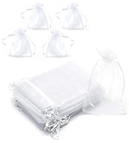 DEEDPF 100 stycken väskor av Organza , presentpåse för favörer, nattvarden, bröllop, födelsedag, jul, godis gåva, smycken favörer med sträng, bröllop, födelsedagar (7 cm x 9 cm)