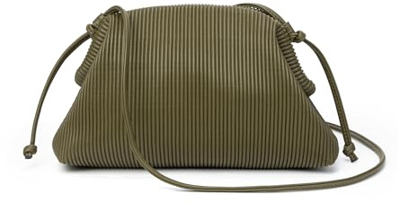 KingTo Pochette da donna, morbida borsa a forma di nuvola, alla moda, effetto increspato, borsa a tracolla, Verde