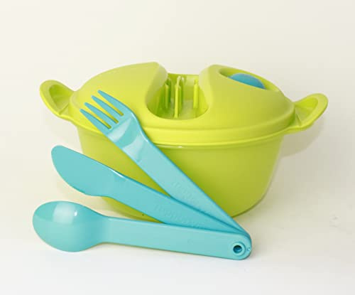 Tupperware to Go Salat & Go 1,5 L Limette Hot Food + Besteck türkis Picknick Mikrowelle P 18086 + Kiwilöffel grün