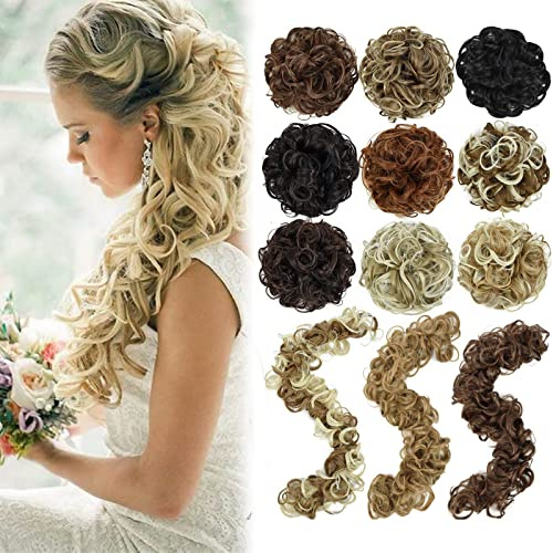 YAMEL Messy Bun Hair Piece Dark Brown Long Scrunchy DIY Wrap Around Touseld Updo Hair Extensions Ponytail Curly Hair Pieces for Women