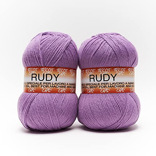 Tricot Cafè – Rudy - Warmes und weiches Woll-Acryl-Mischgarn Ideal für alle Arten von Handarbeiten / Häkelnadeln: 3.50/4.00 - 2 Stück - 500 g Alpenveilchen 8997