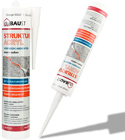 dubaust PAC24 mastic acrylique mastic structurel acrylique 12,5% absorption de mouvement structure granulaire pour enduit, fissures, remplissages intérieur et extérieur 310ml blanc (1)