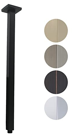 Drettyer Duscharm mit Flansch 61.0 cm Deckenhalterung Quadratisch Gerade Extender Verlängerungsrohr Ersatz, Extra Langer Duscharm Für Festen Regenduschkopf Oder Hohe Decke, Mattschwarz
