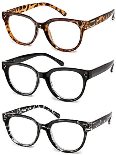 Vecien Lesebrille 3 Packung Presbyopie Groß Rahmen klar Linse Federscharniere 91039