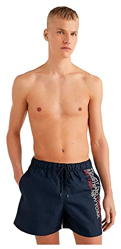 Tommy Hilfiger Badeshorts Schrift-Print Ziernähte Nachtblau