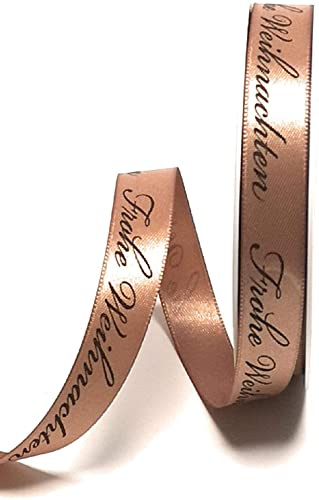 s.dekoda Schleifenband 20m x 15mm Sandbraun - Braun Frohe Weihnachten Satinband Dekoband Weihnachtsband