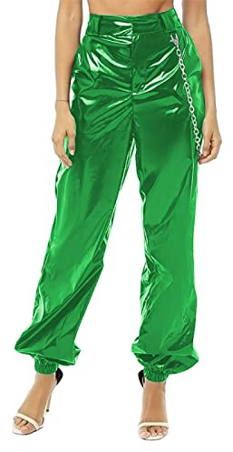 PVC konstläderbyxor hög midja elastisk lös stråle mun bloomers vardag gata läderbyxor, gröna, 7XL