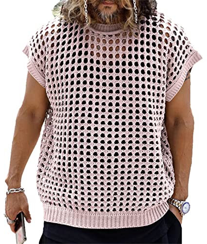 Camiseta de Rejilla de Malla Transparente para Hombre Camiseta de Manga Corta de Punto Negro de Malla Transparente Fiesta Realizar Tops Streetwear