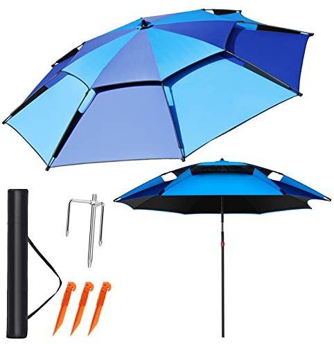 BTZHY Sonnenschirm,Regenschirm Angelschirm 6,5'/7,2'/7,8' Sonnenschutzschirm neigbare Aluminiumstange, Strandschirm mit Sandanker tragbar für Strand/Pool/Garten/im Freien